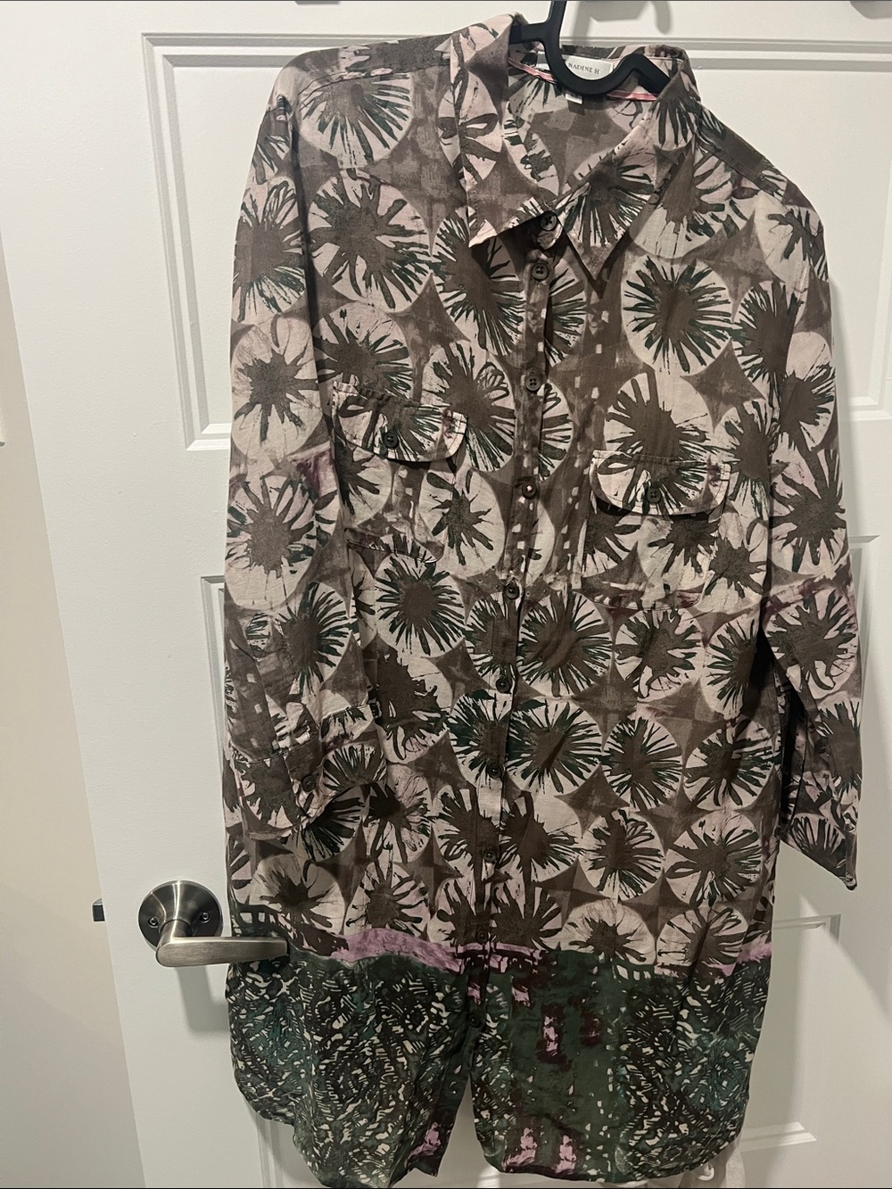 Long Sleeve Printed Shirt Jacket - Brown & Greens